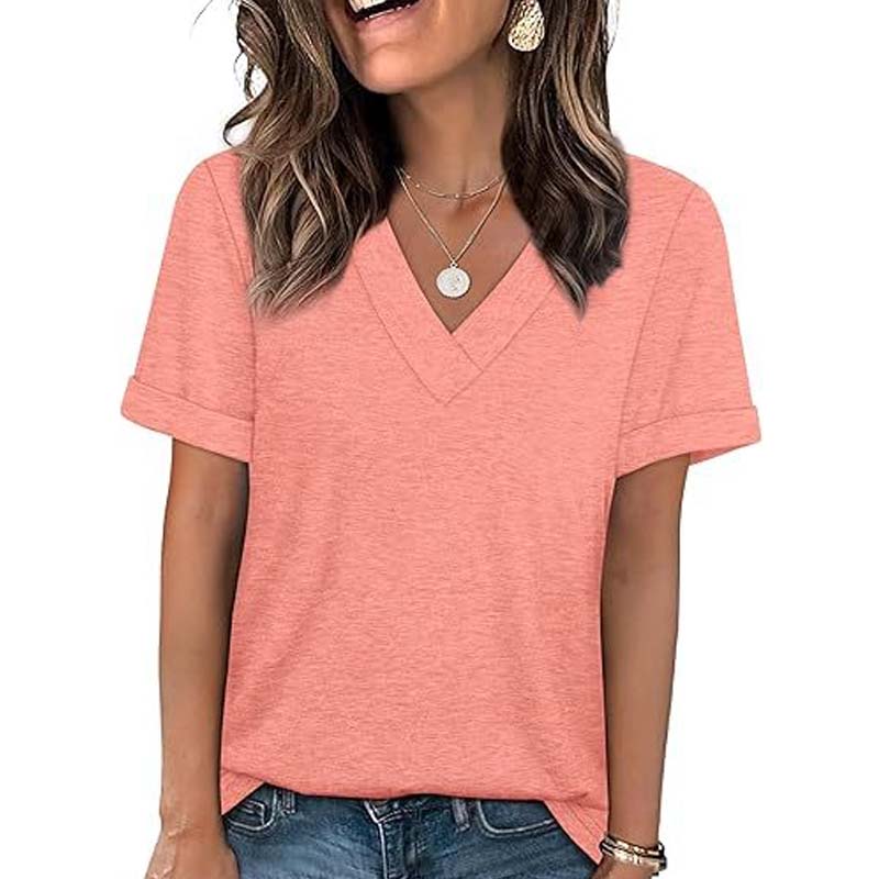 Damen V-Ausschnitt Kurzarm Freizeit-T-Shirt