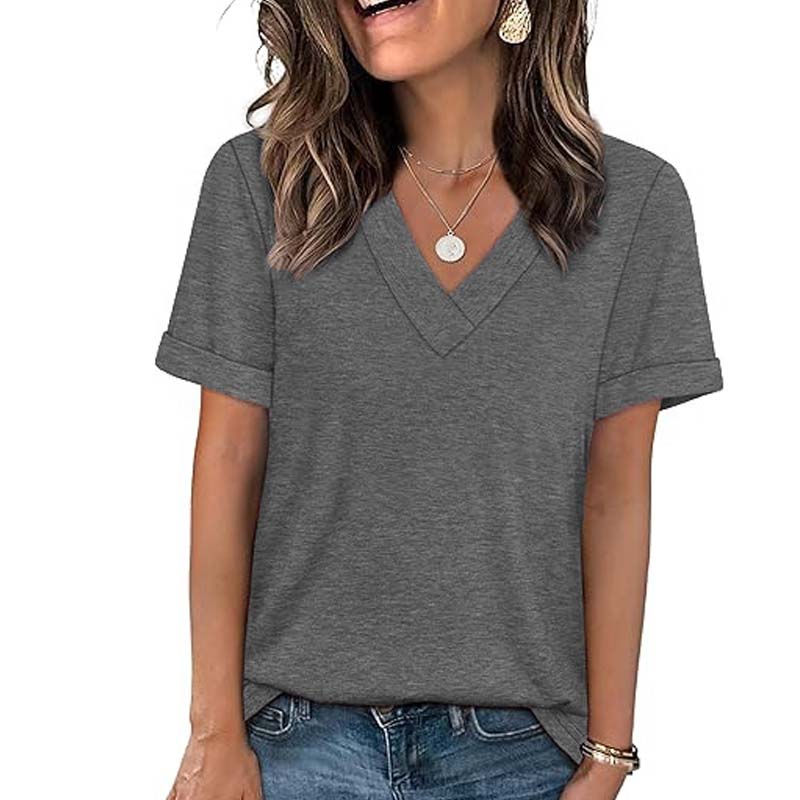 Damen V-Ausschnitt Kurzarm Freizeit-T-Shirt