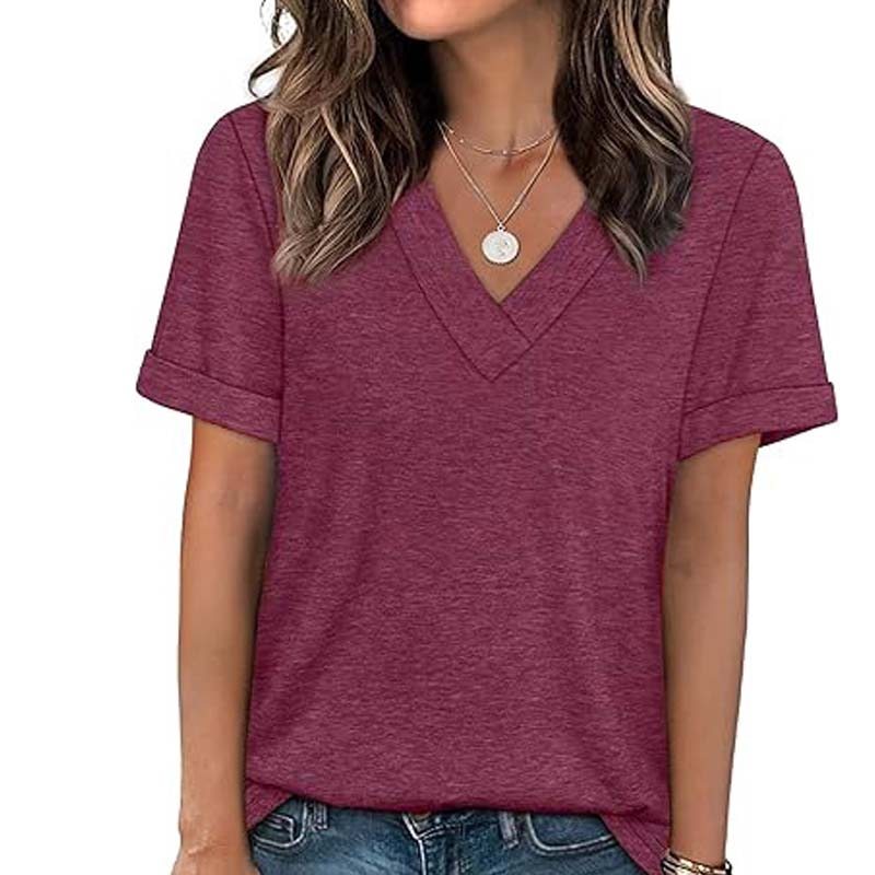 Damen V-Ausschnitt Kurzarm Freizeit-T-Shirt