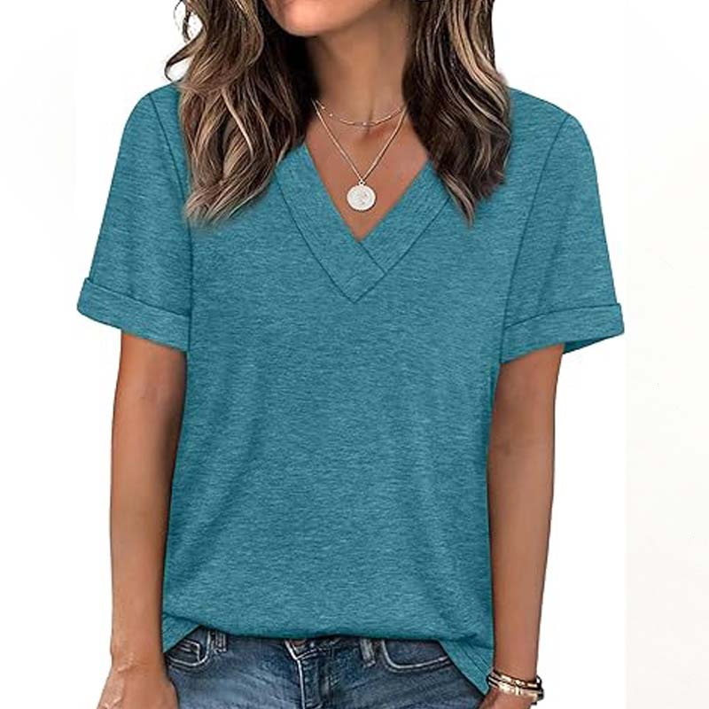 Damen V-Ausschnitt Kurzarm Freizeit-T-Shirt