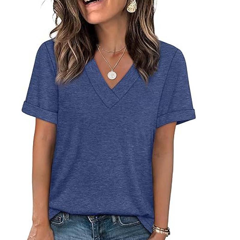 Damen V-Ausschnitt Kurzarm Freizeit-T-Shirt