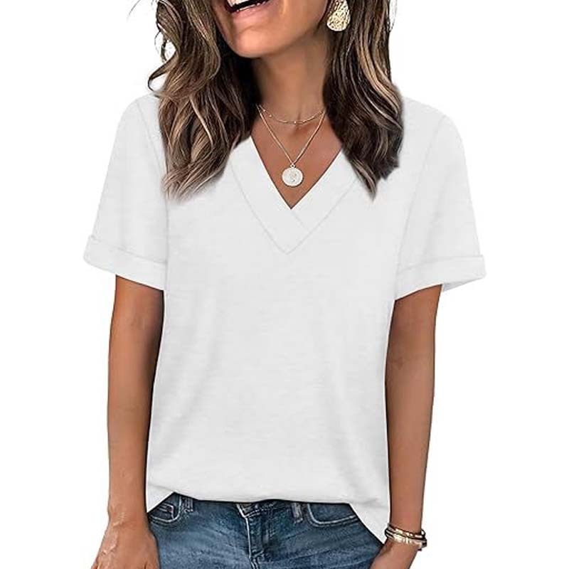 Damen V-Ausschnitt Kurzarm Freizeit-T-Shirt