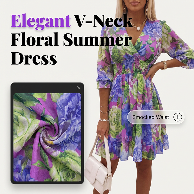 A-Linien Kleid für Damen – V-Ausschnitt, Blumenmuster, Rüschensaum – luftig & feminin – ideal für Frühling & Sommer🌷👗