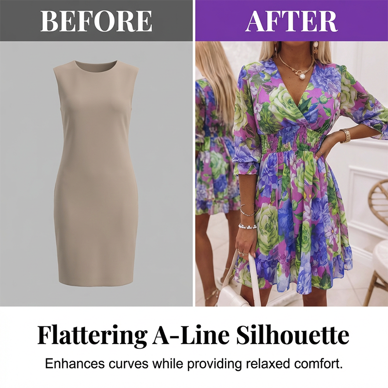 A-Linien Kleid für Damen – V-Ausschnitt, Blumenmuster, Rüschensaum – luftig & feminin – ideal für Frühling & Sommer🌷👗
