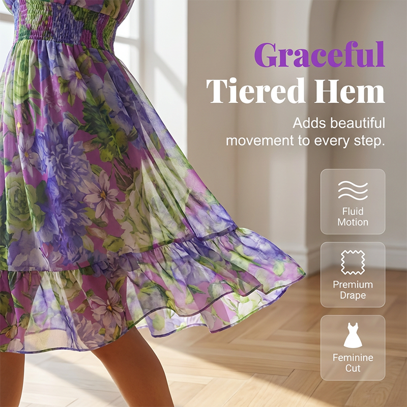 A-Linien Kleid für Damen – V-Ausschnitt, Blumenmuster, Rüschensaum – luftig & feminin – ideal für Frühling & Sommer🌷👗