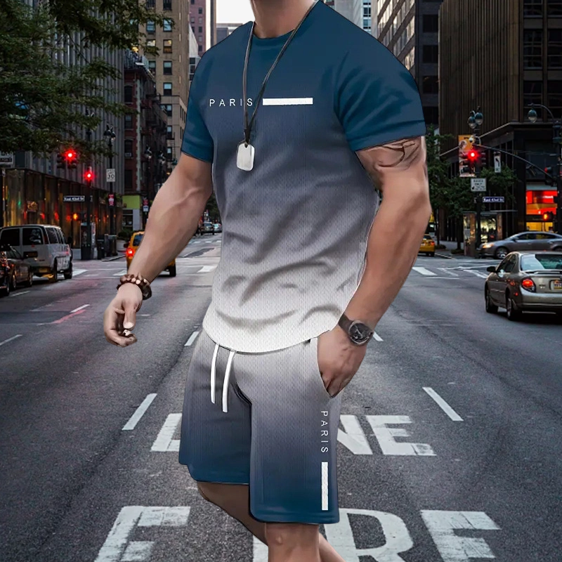 👕 2-teiliges Sommer-Set für Herren – Kurzarm-T-Shirt & Hose mit 3D-Digitaldruck & Farbverlauf, locker, atmungsaktiv & stylisch ☀️🩳