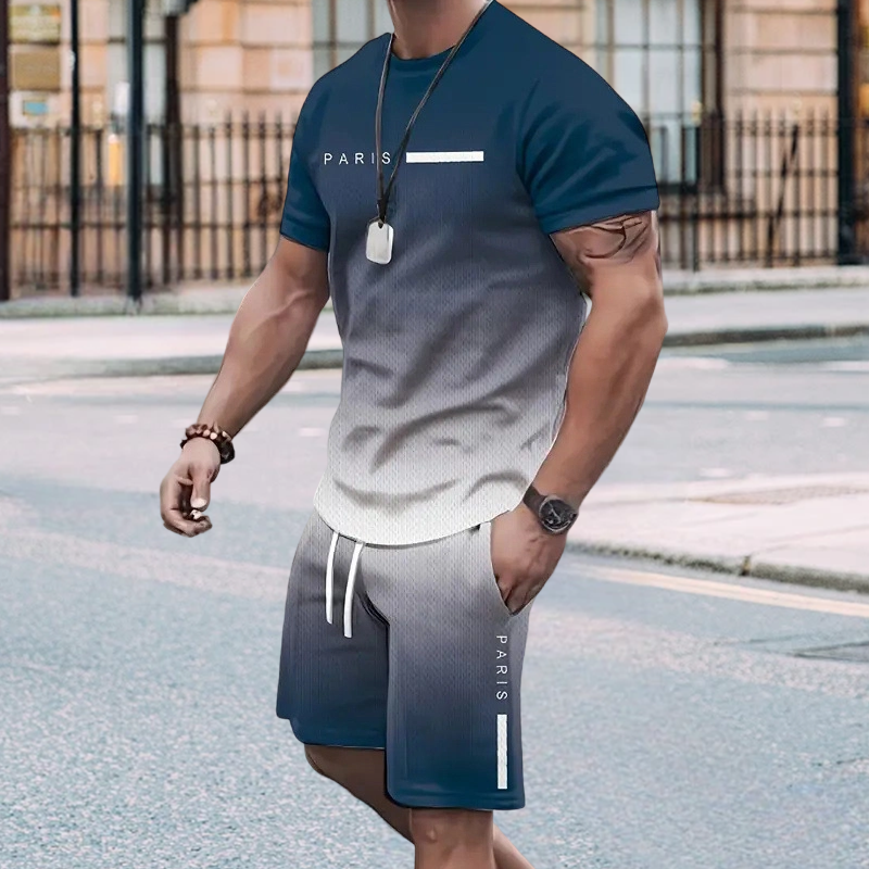 👕 2-teiliges Sommer-Set für Herren – Kurzarm-T-Shirt & Hose mit 3D-Digitaldruck & Farbverlauf, locker, atmungsaktiv & stylisch ☀️🩳