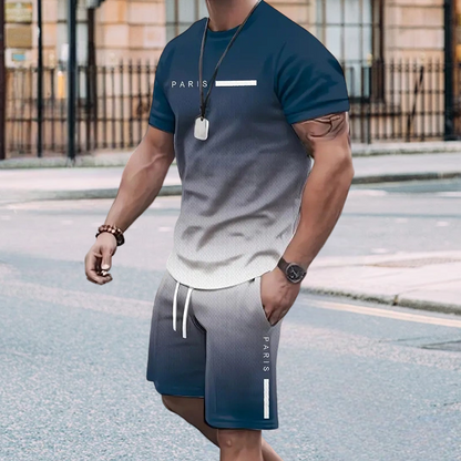 👕 2-teiliges Sommer-Set für Herren – Kurzarm-T-Shirt & Hose mit 3D-Digitaldruck & Farbverlauf, locker, atmungsaktiv & stylisch ☀️🩳