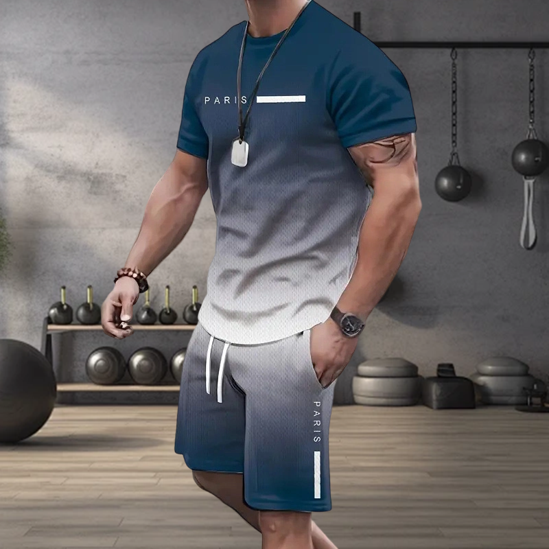 👕 2-teiliges Sommer-Set für Herren – Kurzarm-T-Shirt & Hose mit 3D-Digitaldruck & Farbverlauf, locker, atmungsaktiv & stylisch ☀️🩳