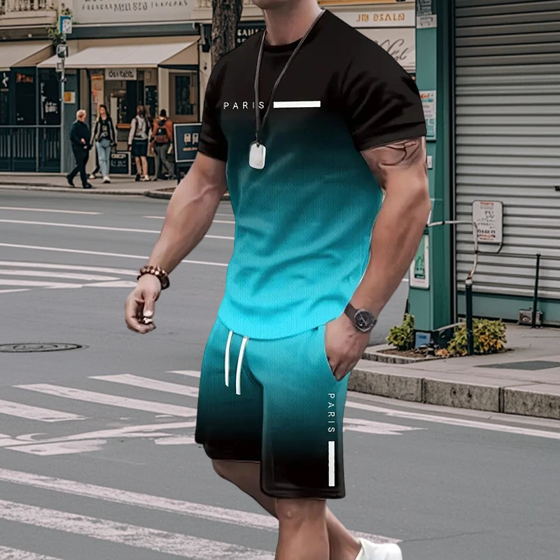 👕 2-teiliges Sommer-Set für Herren – Kurzarm-T-Shirt & Hose mit 3D-Digitaldruck & Farbverlauf, locker, atmungsaktiv & stylisch ☀️🩳
