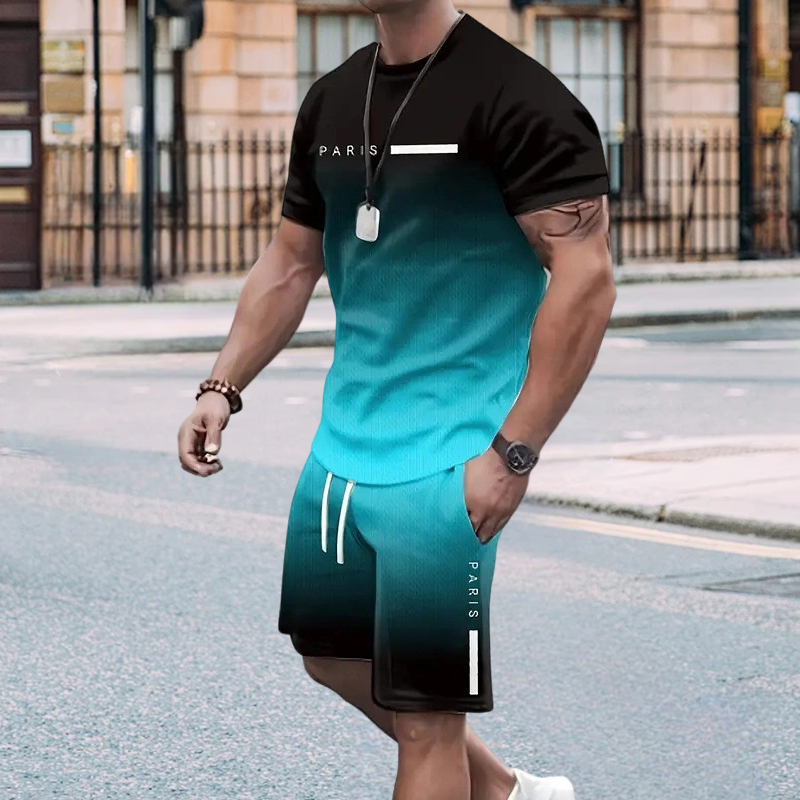 👕 2-teiliges Sommer-Set für Herren – Kurzarm-T-Shirt & Hose mit 3D-Digitaldruck & Farbverlauf, locker, atmungsaktiv & stylisch ☀️🩳