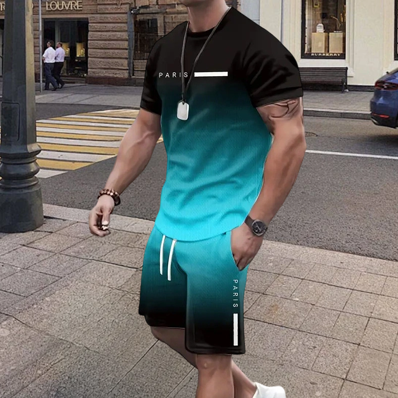 👕 2-teiliges Sommer-Set für Herren – Kurzarm-T-Shirt & Hose mit 3D-Digitaldruck & Farbverlauf, locker, atmungsaktiv & stylisch ☀️🩳