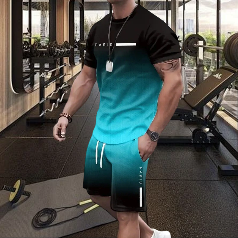 👕 2-teiliges Sommer-Set für Herren – Kurzarm-T-Shirt & Hose mit 3D-Digitaldruck & Farbverlauf, locker, atmungsaktiv & stylisch ☀️🩳
