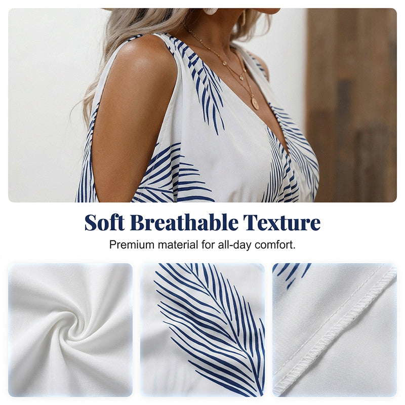 👗 Tropen-print Kleid mit V-Ausschnitt & Gehschlitz – leicht, luftig & perfekt für Strand, Urlaub & heiße Tage 🌴☀️