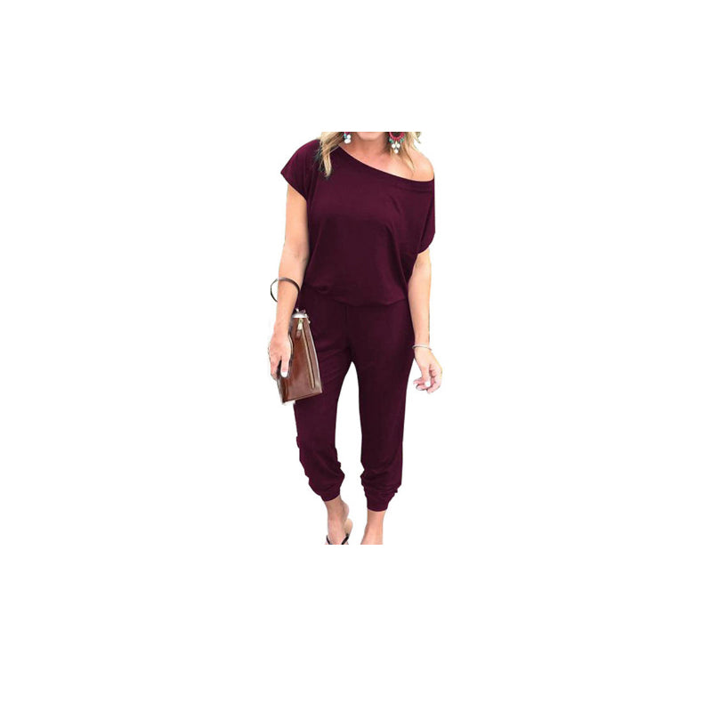 Off-Shoulder Jumpsuit mit kurzen Ärmeln – lässig & sommerlich