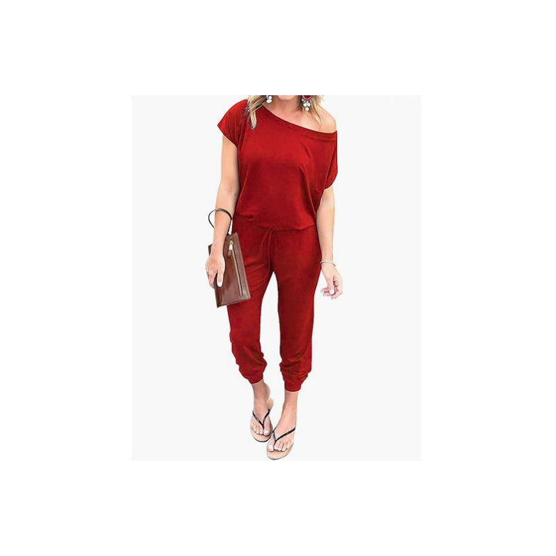 Off-Shoulder Jumpsuit mit kurzen Ärmeln – lässig & sommerlich