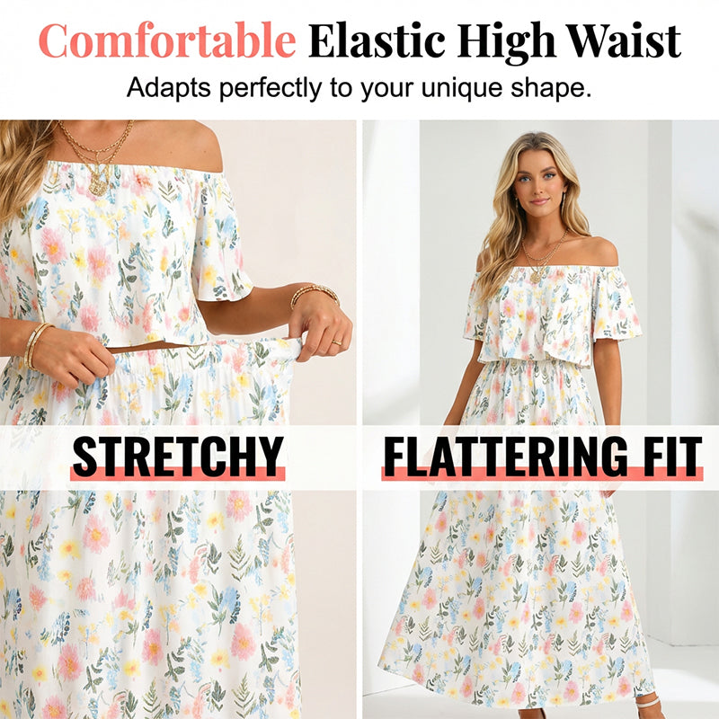 Boho-Off-Shoulder-Maxikleid mit Schlitz – lässig & feminin für den Alltag🌊☀️