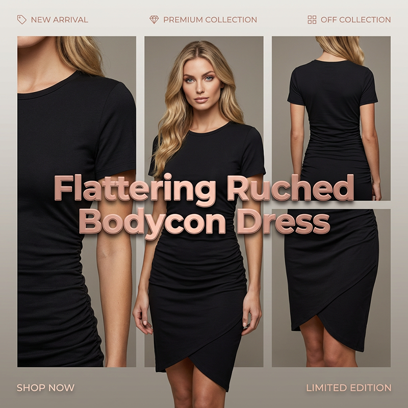 Damen Kurzarm-Kleid mit Raffungen – figurbetont, bequem & vielseitig – ideal für Alltag, Büro & Ausgehen