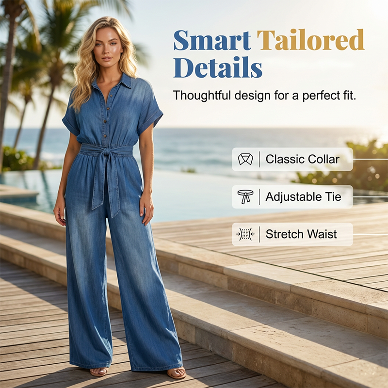 Weiter Jeans-Jumpsuit mit Kragen – lässig, bequem & zeitlos