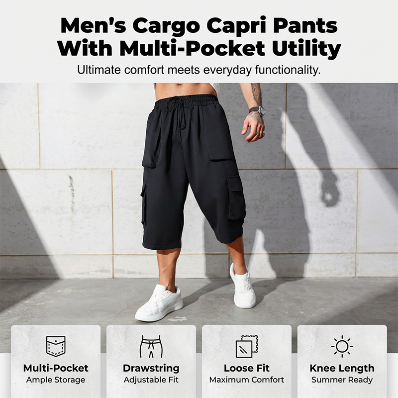 Herren Cargo-Caprihose – lässige Freizeitshorts mit Taschen – bequem, luftig & vielseitig – ideal für Sommer & Outdoor