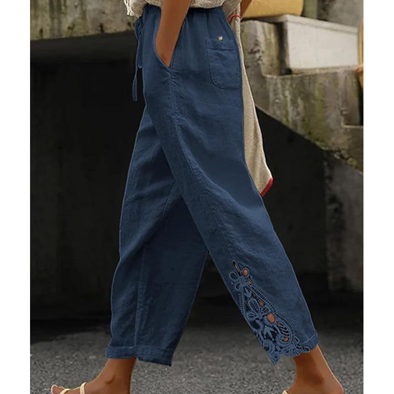 ✨🔥Damenhose mit Spitzenbesatz und Kordelzug