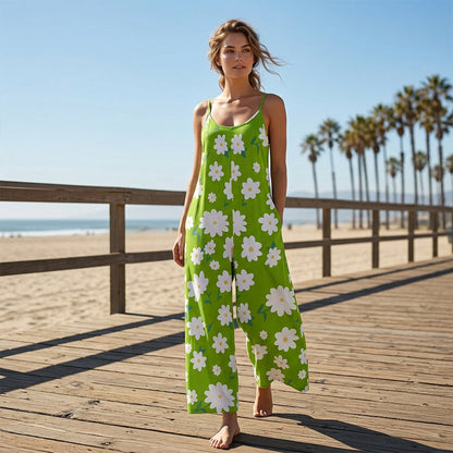 🌼50% RABATT!!⏰Damen Jumpsuit mit Blumenmuster und weitem Bein