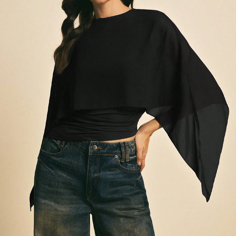 Chiffon-Bluse mit Kapuzenärmeln – elegant, vielseitig & bequem