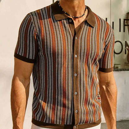 Herren Kurzarm-Shirt mit Fischgrätmuster – aus feinem Strick, bequem & atmungsaktiv – ideal für Freizeit & leichte Sommerkleidung