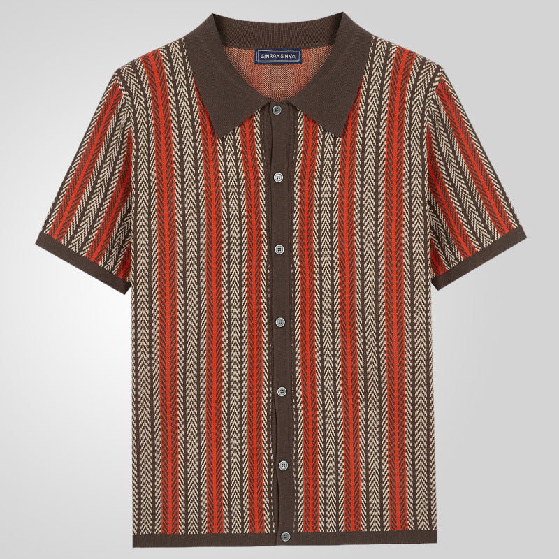 Herren Kurzarm-Shirt mit Fischgrätmuster – aus feinem Strick, bequem & atmungsaktiv – ideal für Freizeit & leichte Sommerkleidung
