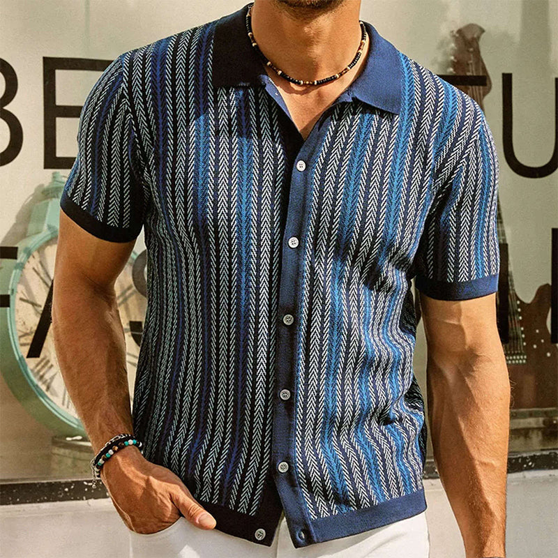 Herren Kurzarm-Shirt mit Fischgrätmuster – aus feinem Strick, bequem & atmungsaktiv – ideal für Freizeit & leichte Sommerkleidung