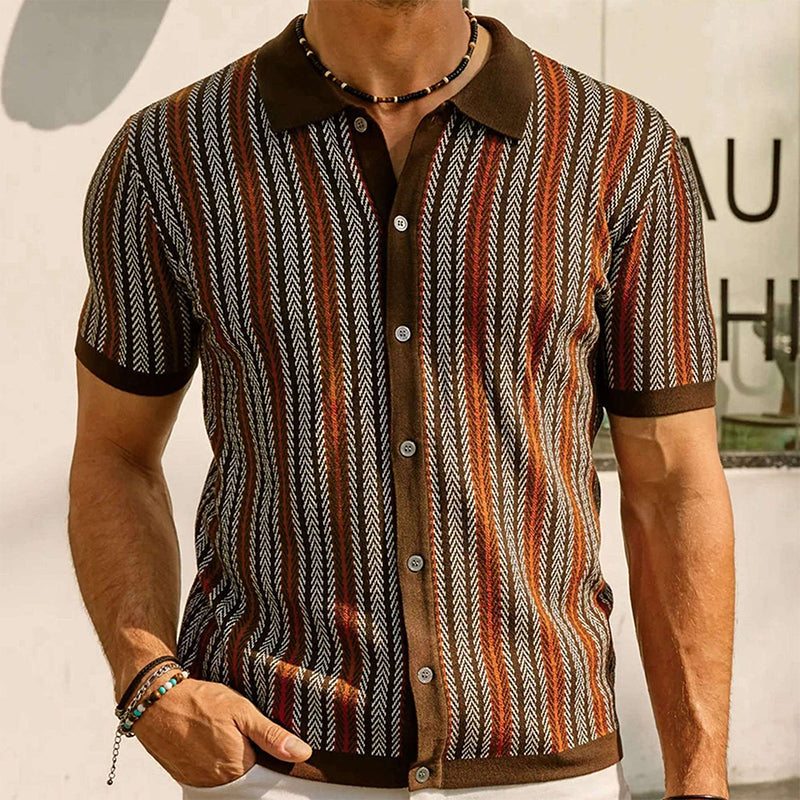 Herren Kurzarm-Shirt mit Fischgrätmuster – aus feinem Strick, bequem & atmungsaktiv – ideal für Freizeit & leichte Sommerkleidung