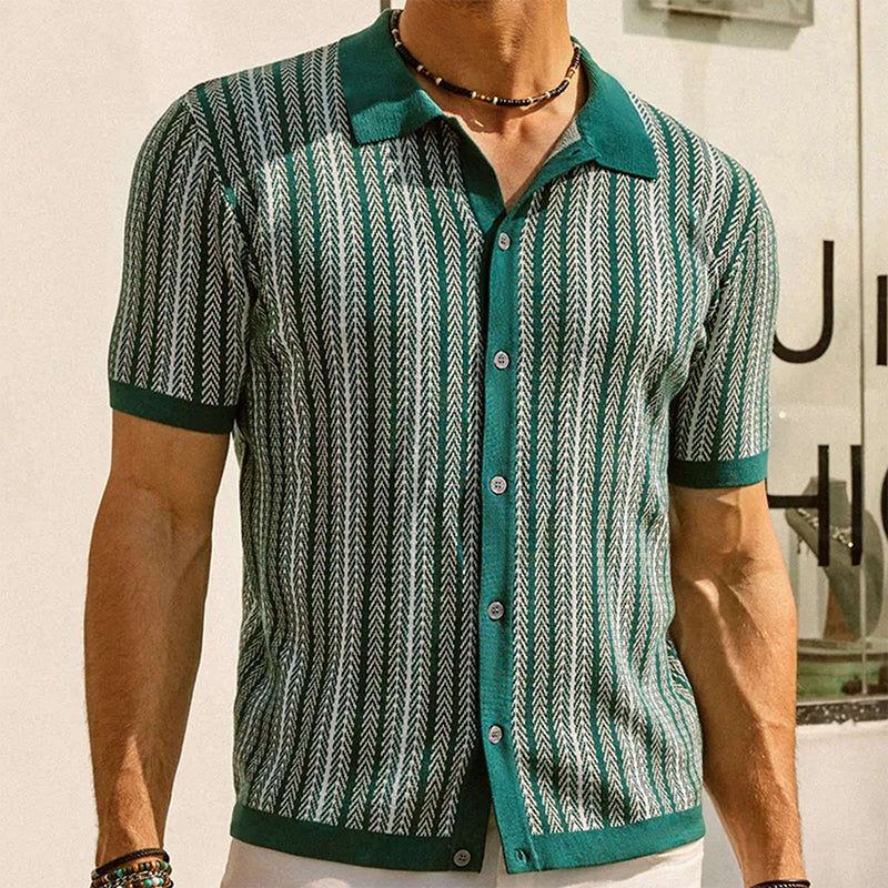 Herren Kurzarm-Shirt mit Fischgrätmuster – aus feinem Strick, bequem & atmungsaktiv – ideal für Freizeit & leichte Sommerkleidung