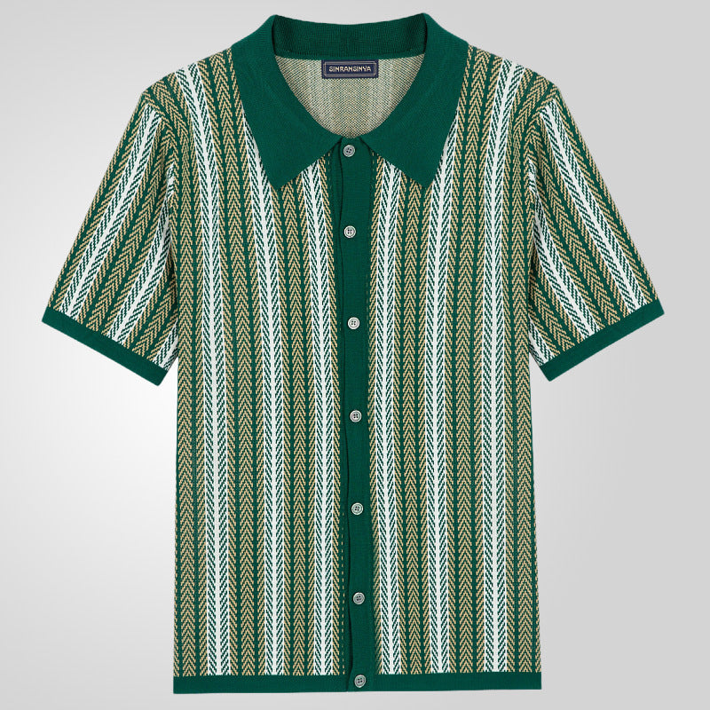 Herren Kurzarm-Shirt mit Fischgrätmuster – aus feinem Strick, bequem & atmungsaktiv – ideal für Freizeit & leichte Sommerkleidung