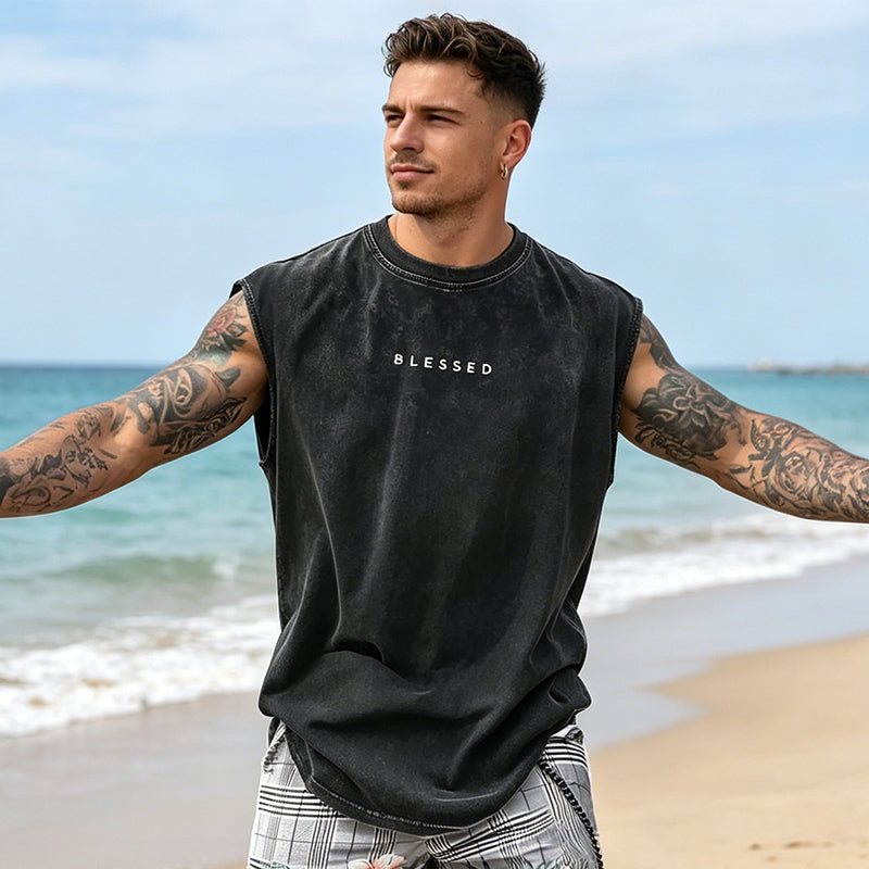 Herren Vintage-Tanktop im Acid-Wash-Look – leicht, locker geschnitten & maskulin – ideal für Sport, Freizeit & heiße Tage