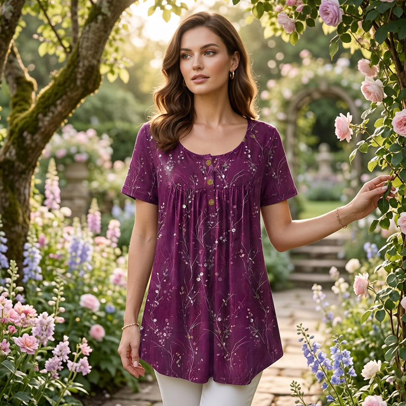 Blumen-Top mit Plisseefalten – locker, bequem & elegant