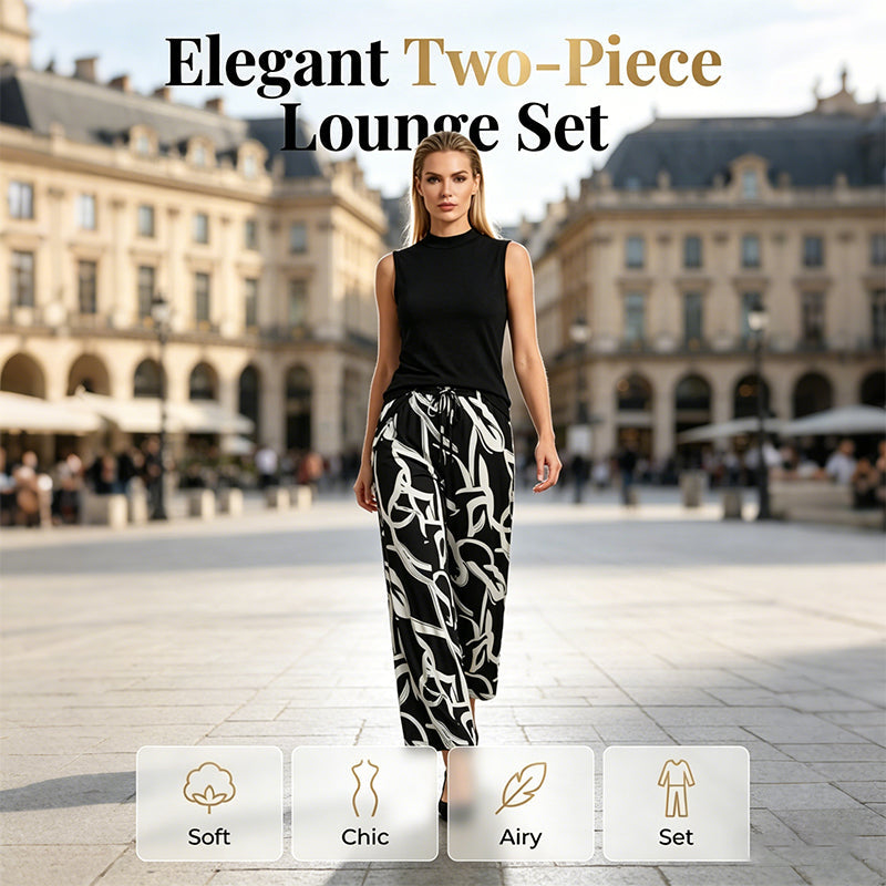 Damen Set – ärmelloses Top & gemusterte extrawette Hose – luftig, elegant & vielseitig – ideal für Sommer, Büro & Urlaub