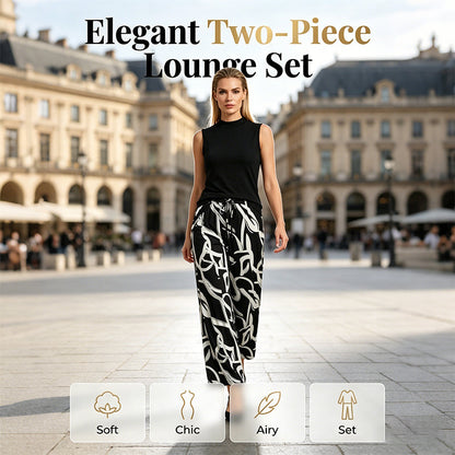 Damen Set – ärmelloses Top & gemusterte extrawette Hose – luftig, elegant & vielseitig – ideal für Sommer, Büro & Urlaub