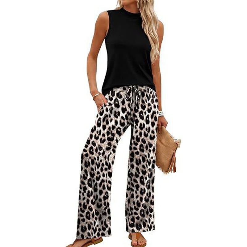 Damen Set – ärmelloses Top & gemusterte extrawette Hose – luftig, elegant & vielseitig – ideal für Sommer, Büro & Urlaub