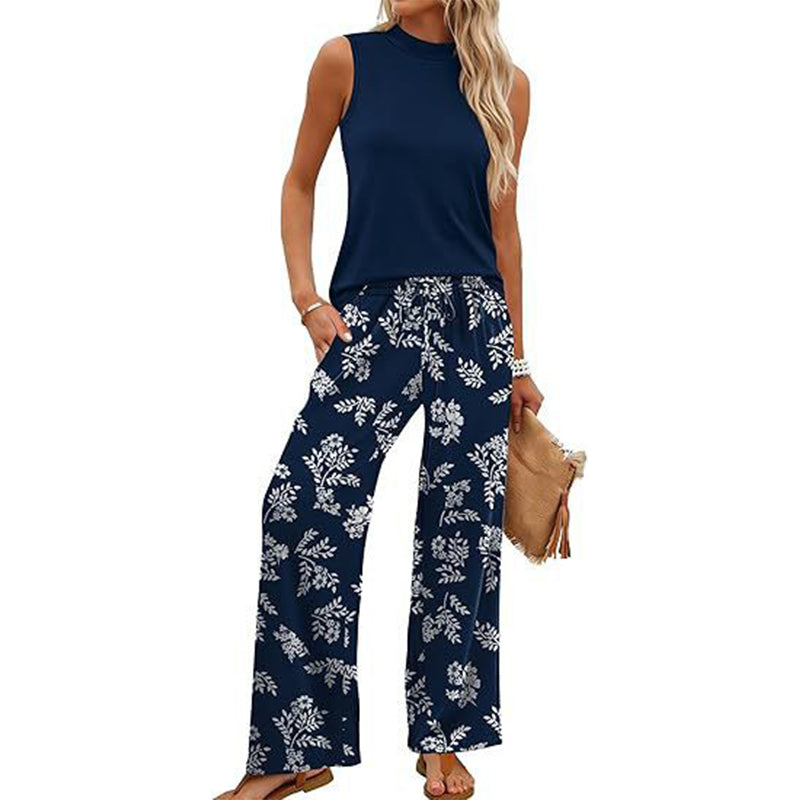 Damen Set – ärmelloses Top & gemusterte extrawette Hose – luftig, elegant & vielseitig – ideal für Sommer, Büro & Urlaub