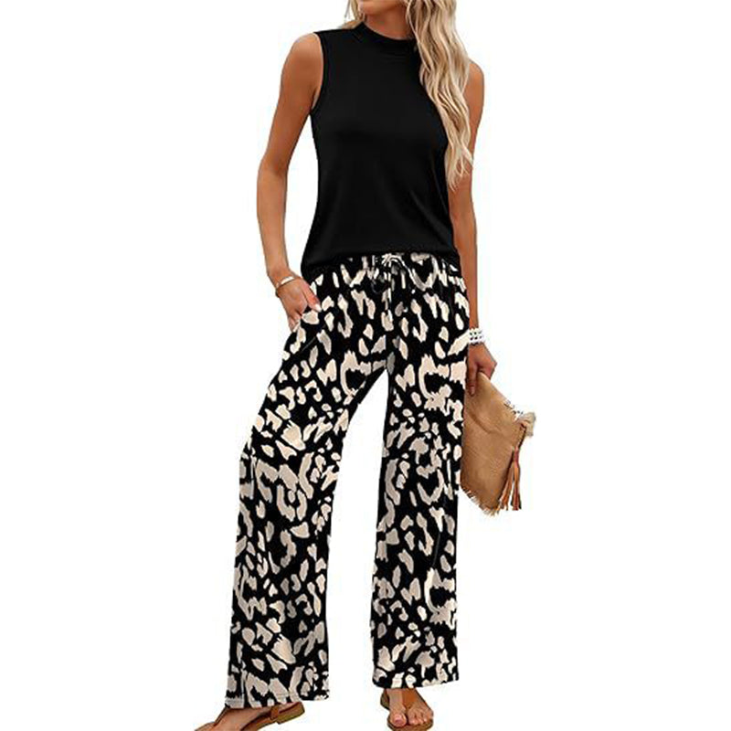 Damen Set – ärmelloses Top & gemusterte extrawette Hose – luftig, elegant & vielseitig – ideal für Sommer, Büro & Urlaub