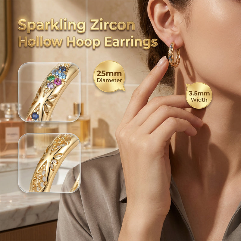 💎50 % RABATT✨ Vergoldete Creolen mit bunten Zirkonia – Elegante Statement-Ohrringe im modernen Luxus-Look