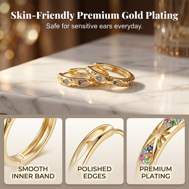 💎50 % RABATT✨ Vergoldete Creolen mit bunten Zirkonia – Elegante Statement-Ohrringe im modernen Luxus-Look