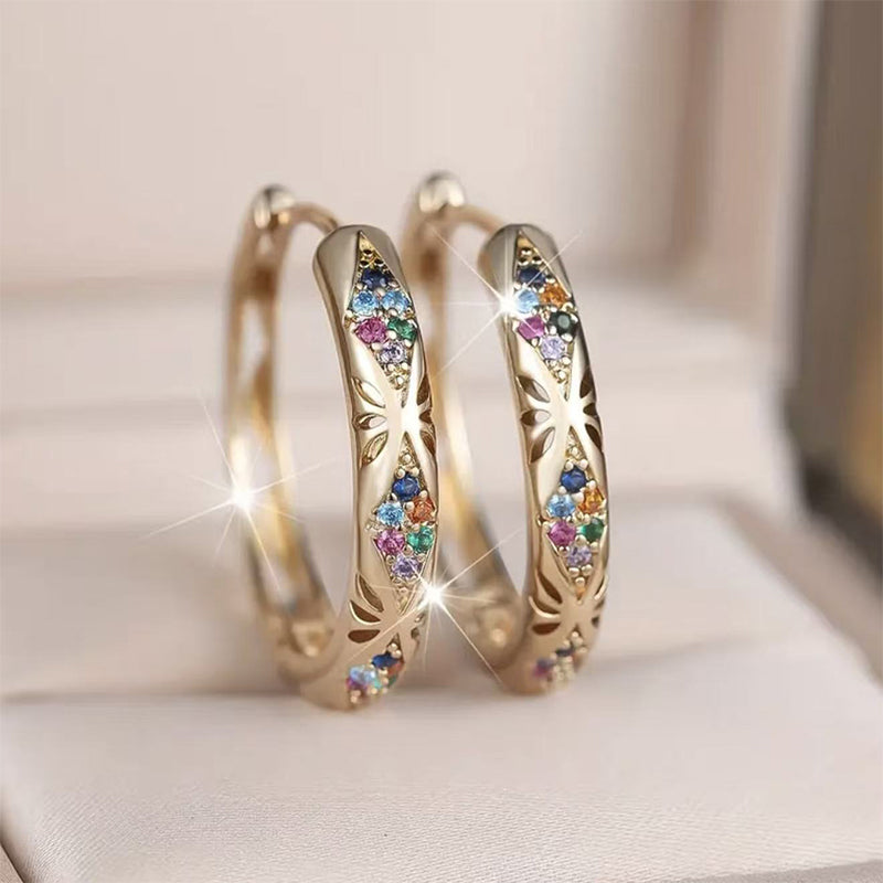 💎50 % RABATT✨ Vergoldete Creolen mit bunten Zirkonia – Elegante Statement-Ohrringe im modernen Luxus-Look
