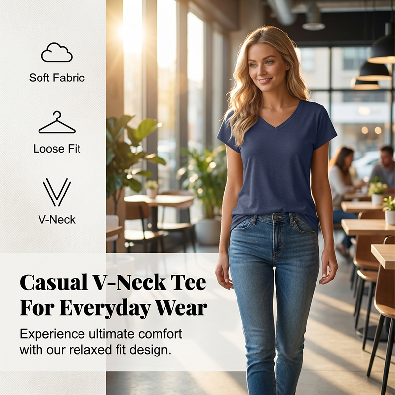 ⌛ Nur noch 1 Woche – 50 % auf alles + kostenloser Versand! ⏰Lässiges Damen-T-Shirt mit V-Ausschnitt und kurzen Ärmeln
