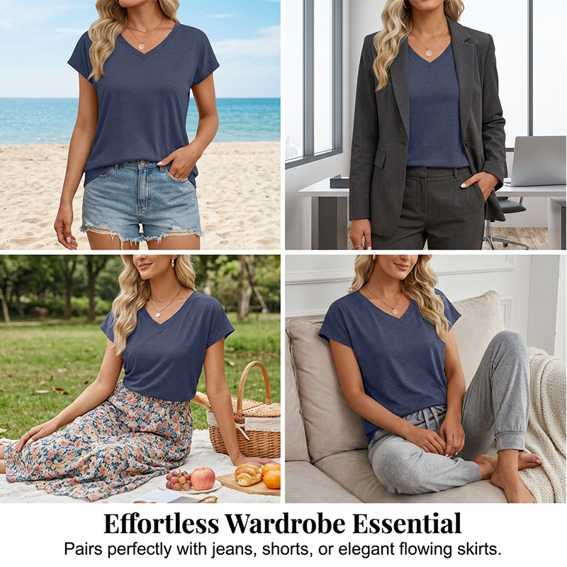 ⌛ Nur noch 1 Woche – 50 % auf alles + kostenloser Versand! ⏰Lässiges Damen-T-Shirt mit V-Ausschnitt und kurzen Ärmeln