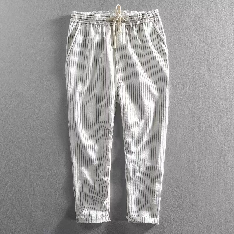 Herren Freizeithose aus Leinenmischung mit Streifenmuster – leicht, atmungsaktiv & bequem