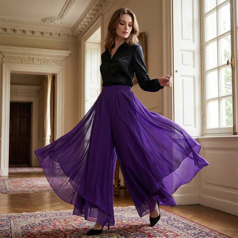Damen Chiffon-Hose mit weitem Bein – Asymmetrisch & Elegant ✨ Für Alltag & Urlaub