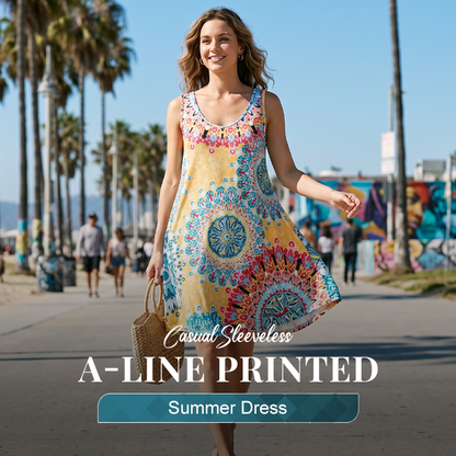⏰ 50 % RABATT – Nur für kurze Zeit ✨Lockeres, ärmelloses Sommerkleid im A-Linien-Schnitt mit Print