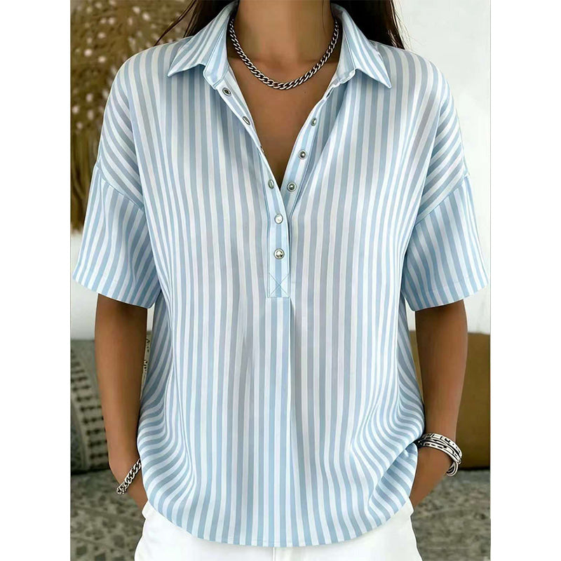 📢📢Letzter Tag – 50 % Rabatt!! ⏰Damen Kurzarmshirt – Gestreift & Lässig 🌿 Für Alltag & Freizeit