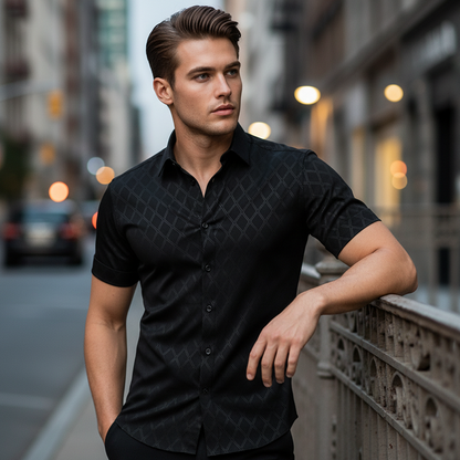 ⏰50 % RABATT – Nur für kurze Zeit ✨ Strukturiertes Herrenhemd in Schwarz 👔 Rautenmuster & Moderne Passform